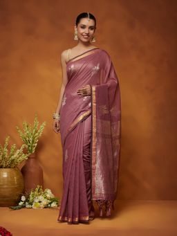 Garden VARELI - Women Mauve Cotton Silk Ethnic Motifs Saree with Blouse Piece