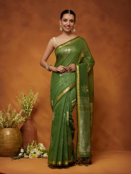 Garden VARELI - Women Light Green Cotton Silk Ethnic Motifs Saree with Blouse Piece