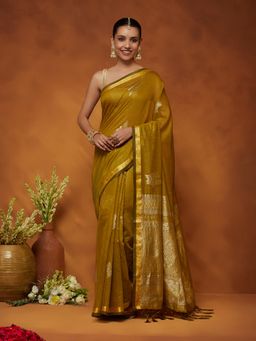 Garden VARELI - Women Mustard Cotton Silk Ethnic Motifs Saree with Blouse Piece