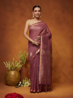 Garden VARELI - Women Mauve Cotton Silk Ethnic Motifs Saree with Blouse Piece
