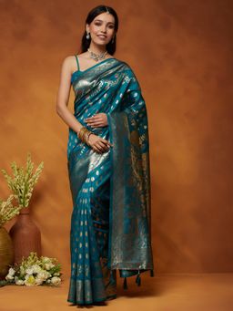 Garden VARELI - Women Green Art Silk Woven Design Saree with Blouse Piece