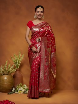 Garden VARELI - Women Red Art Silk Woven Design Saree with Blouse Piece