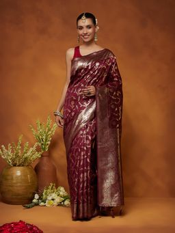 Garden VARELI - Women Violet Art Silk Woven Design Saree with Blouse Piece