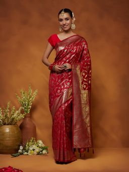 Garden VARELI - Women Red Art Silk Woven Design Saree with Blouse Piece