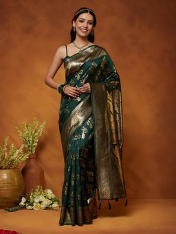 Garden VARELI - Women Green Art Silk Woven Design Saree with Blouse Piece