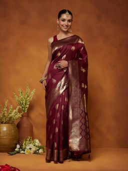 Garden VARELI - Women Violet Art Silk Woven Design Saree with Blouse Piece