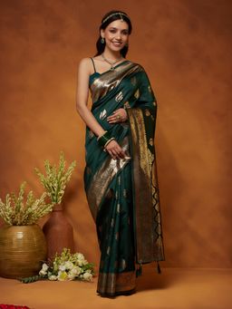 Garden VARELI - Women Green Art Silk Woven Design Saree with Blouse Piece