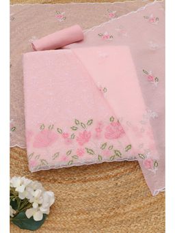 Soch - Womens Pink Kota Botanical Embroidered Unstitched Top and Bottom with Dupatta
