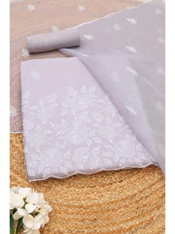 Soch - Womens Grey Kota Botanical Embroidered Unstitched Top and Bottom with Dupatta