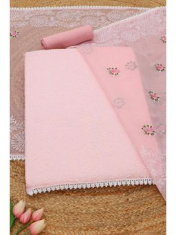 Soch - Womens Pink Kota Floral Embroidered Unstitched Top and Bottom with Dupatta
