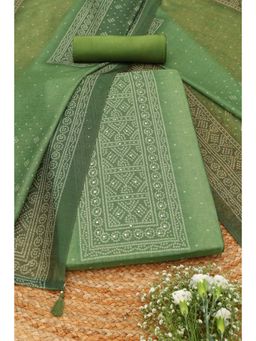 Soch - Womens Green Chanderi Bandhani Printed Unstitched Top and Bottom with Dupatta