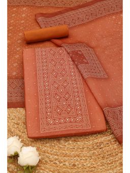 Soch - Womens Rust Chanderi Bandhani Printed Unstitched Top and Bottom with Dupatta