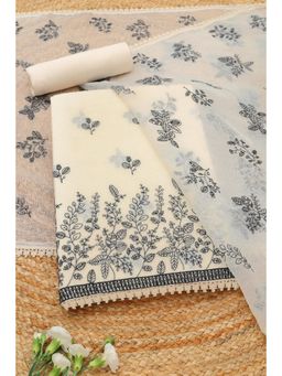 Soch - Womens Cream Kota Botanical Embroidered Unstitched Top and Bottom with Dupatta