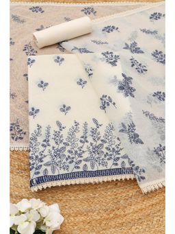 Soch - Womens Cream Kota Botanical Embroidered Unstitched Top and Bottom with Dupatta