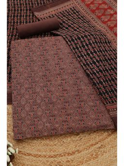Soch - Womens Earth Cotton Ajrak Unstitched Top and Bottom with Dupatta