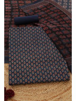 Soch - Womens Blue Cotton Ajrak Unstitched Top and Bottom with Dupatta