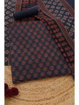 Soch - Womens Blue Cotton Ajrak Unstitched Top and Bottom with Dupatta