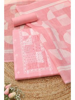 Soch - Womens Blush Pink Kota Geometric Unstitched Top and Bottom with Dupatta with Mirror Work
