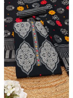 Soch - Womens Black Cotton Ethnic Motifs Printed Unstitched Top and Bottom with Dupatta