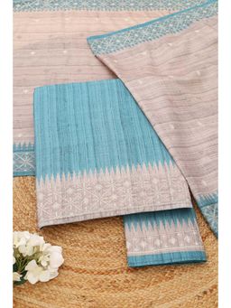 Soch - Womens Teal Tussar Unstitched Top and Bottom with Dupatta