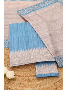 Soch - Womens Blue Tussar Unstitched Top and Bottom with Dupatta