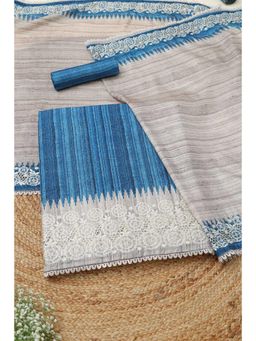 Soch - Womens Blue Tussar Striped Unstitched Top and Bottom with Dupatta