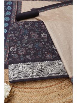 Soch - Womens Wine Tussar Botanical Printed Unstitched Top and Bottom with Dupatta