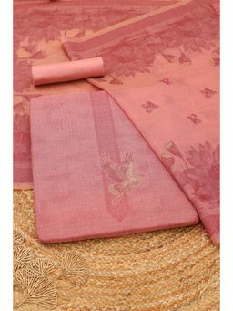 Soch - Womens Blush Pink Chanderi Bird Motifs Woven Unstitched Top and Bottom with Dupatta