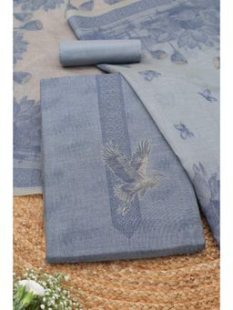 Soch - Womens Powder Blue Chanderi Bird Motifs Woven Unstitched Top and Bottom with Dupatta