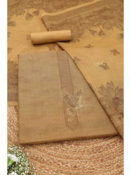 Soch - Womens Mustard Chanderi Bird Motifs Woven Unstitched Top and Bottom with Dupatta