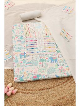Soch - Womens Off White Kora Cotton Botanical Unstitched Top and Bottom with Dupatta