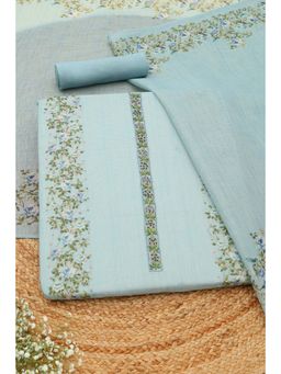 Soch - Womens Powder Blue Linen Shimmer Botanical Unstitched Top and Bottom with Dupatta