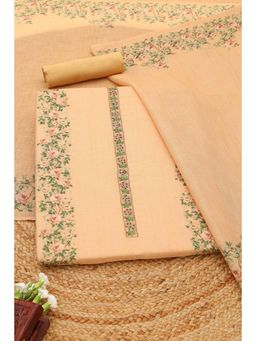 Soch - Womens Light Yellow Linen Shimmer Botanical Unstitched Top and Bottom with Dupatta