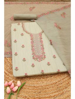 Soch - Womens Sap Green Crushed Tissue Floral Embroidered Unstitched Top and Bottom with Dupatta
