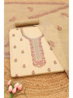 Soch - Womens Beige Crushed Tissue Floral Embroidered Unstitched Top and Bottom with Dupatta