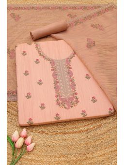 Soch - Womens Peach Crushed Tissue Floral Embroidered Unstitched Top and Bottom with Dupatta