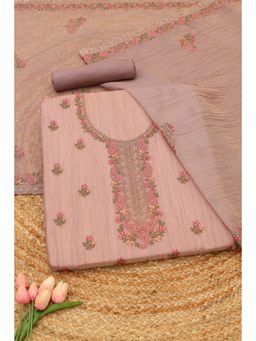 Soch - Womens Lavender Crushed Tissue Floral Embroidered Unstitched Top and Bottom with Dupatta