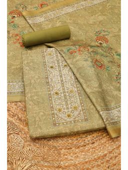 Soch - Womens Olive Tussar Paisley Printed Unstitched Top and Bottom with Dupatta