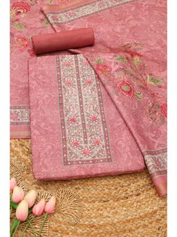 Soch - Womens Onion Pink Tussar Paisley Printed Unstitched Top and Bottom with Dupatta
