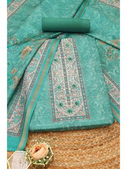 Soch - Womens Teal Tussar Paisley Printed Unstitched Top and Bottom with Dupatta