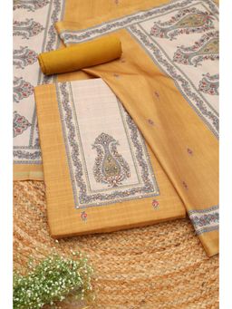 Soch - Womens Mustard Tussar Botanical Printed Unstitched Top and Bottom with Dupatta