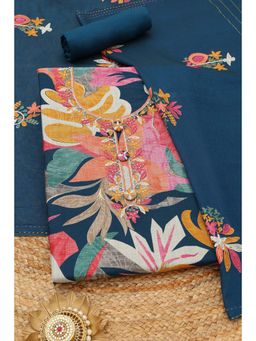 Soch - Womens Blue Rayon Botanical Printed Unstitched Top and Bottom withwith Dupatta