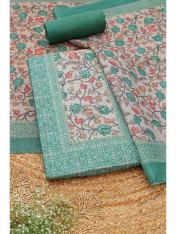 Soch - Womens Teal Art Tussar Botanical Printed Unstitched Top and Bottom with Dupatta
