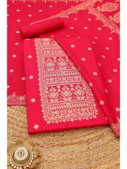Soch - Womens Fuchsia Russian Silk Ethnic Motifs Zari Woven Unstitched Top and Bottom with Dupatta