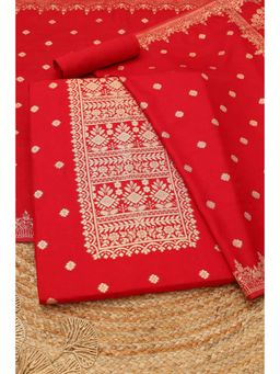 Soch - Womens Red Russian Silk Ethnic Motifs Zari Woven Unstitched Top and Bottom with Dupatta