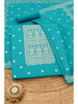 Soch - Womens Turquoise Blue Ethnic Motifs Zari Woven Unstitched Top and Bottom with Dupatta