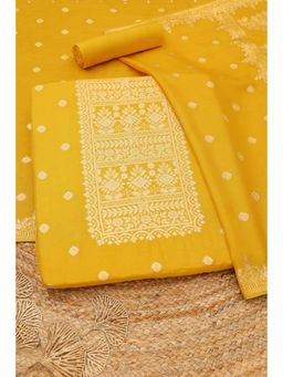 Soch - Womens Mustard Russian Silk Ethnic Motifs Zari Woven Unstitched Top and Bottom with Dupatta