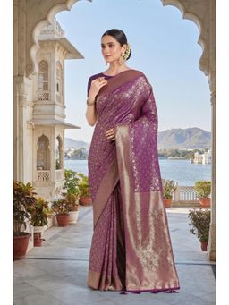 Monjolika Fashion - Dark Purple Banarasi Soft Silk Saree With Blouse Piece