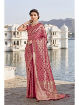 Monjolika Fashion - Pink Banarasi Soft Silk Saree With Blouse Piece