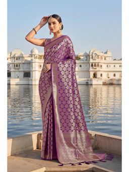 Monjolika Fashion - Purple Banarasi Soft Silk Saree With Blouse Piece